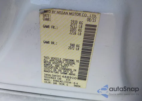 2015 Nissan Altima 2.5/S/Sv/Sl from USA, damaged, VIN 1N4AL3AP2FC488910